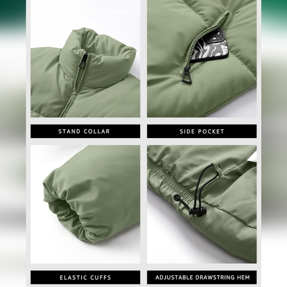 Taupe Winter Cropped Puffer Oversize Jacket - Picture 4 of 5